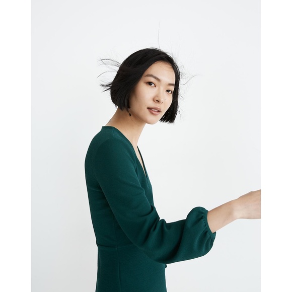✨NWT✨ MADEWELL Long Sleeve Faux Wrap Dress in Spruce Green - Picture 3 of 5